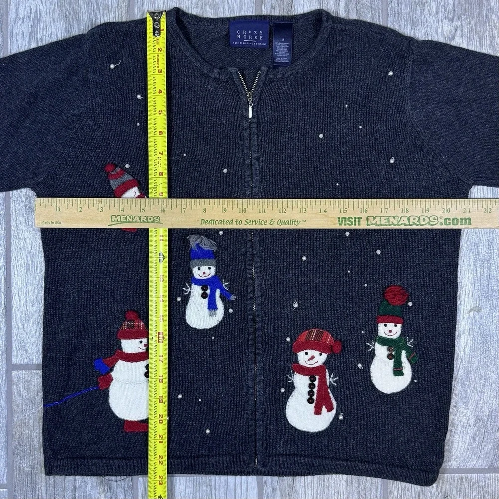 Vintage 1990s Crazy Horse Snowman Mittens Christmas Granny Teacher Cardigan Sz M